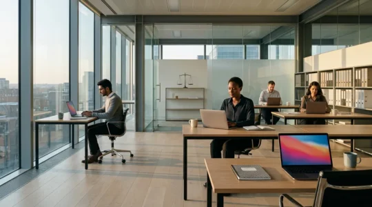 Professional team managing multiple documents during audit preparation in modern office setting