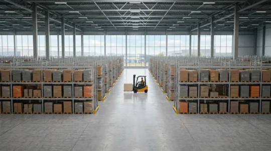 Enterprise warehouse operations connected to financial systems through digital integration