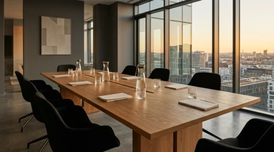 Professional financial presentation setting with clear data visualization for board members