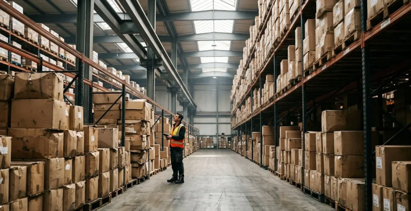 Warehouse manager examining aging inventory with visible deterioration signs