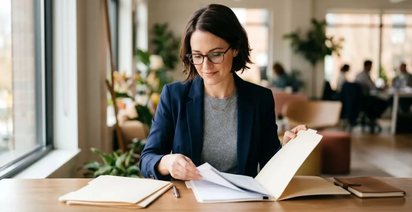 Professional documenting IR35 compliance procedures in modern office setting
