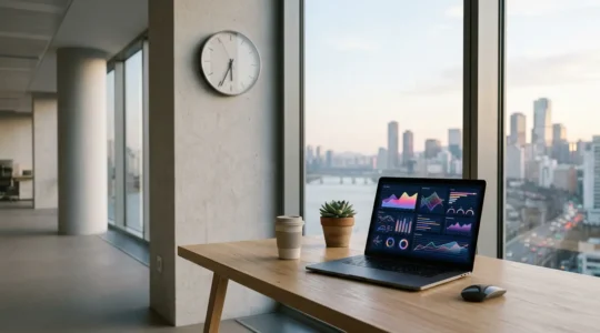 A professional editorial photograph capturing the transformation from chaotic month-end accounting to seamless real-time financial data synchronization