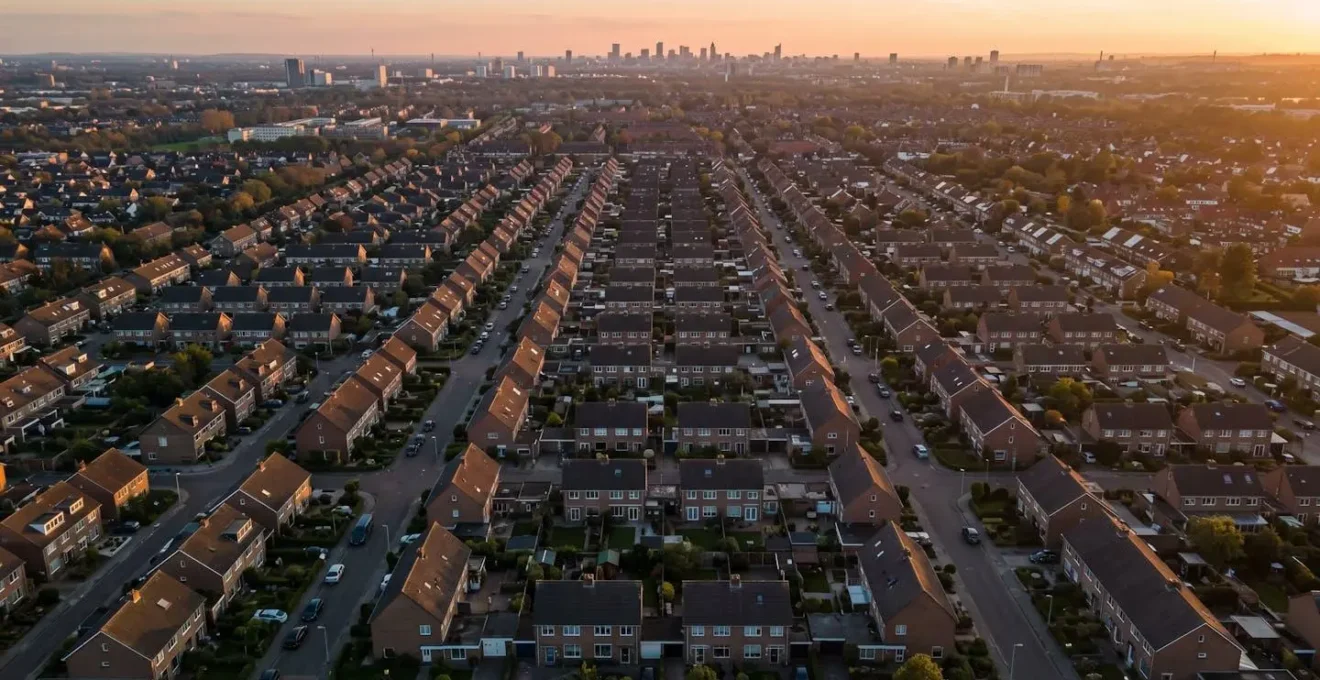 Aerial view of residential neighborhood showing home offices as potential tax presence points