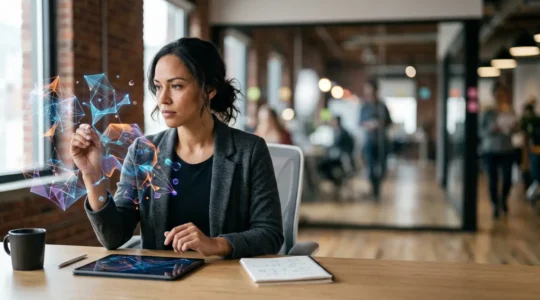 Software startup founder examining R&D tax credit documentation in modern office