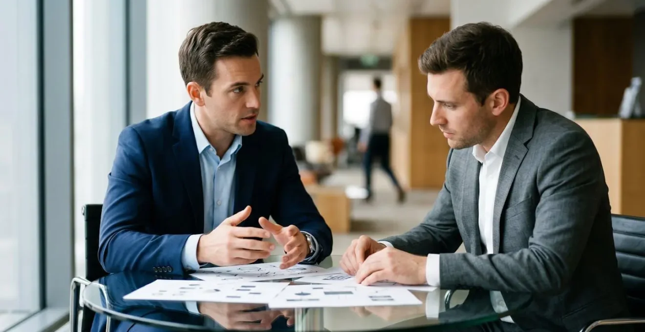 Two professionals in discussion representing internal and external audit collaboration
